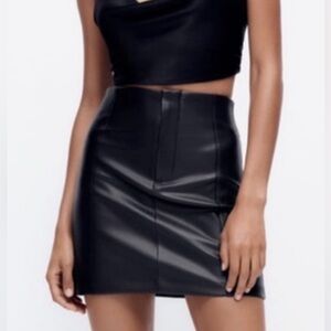 Zara Black Leather High Rise Mini Skirt